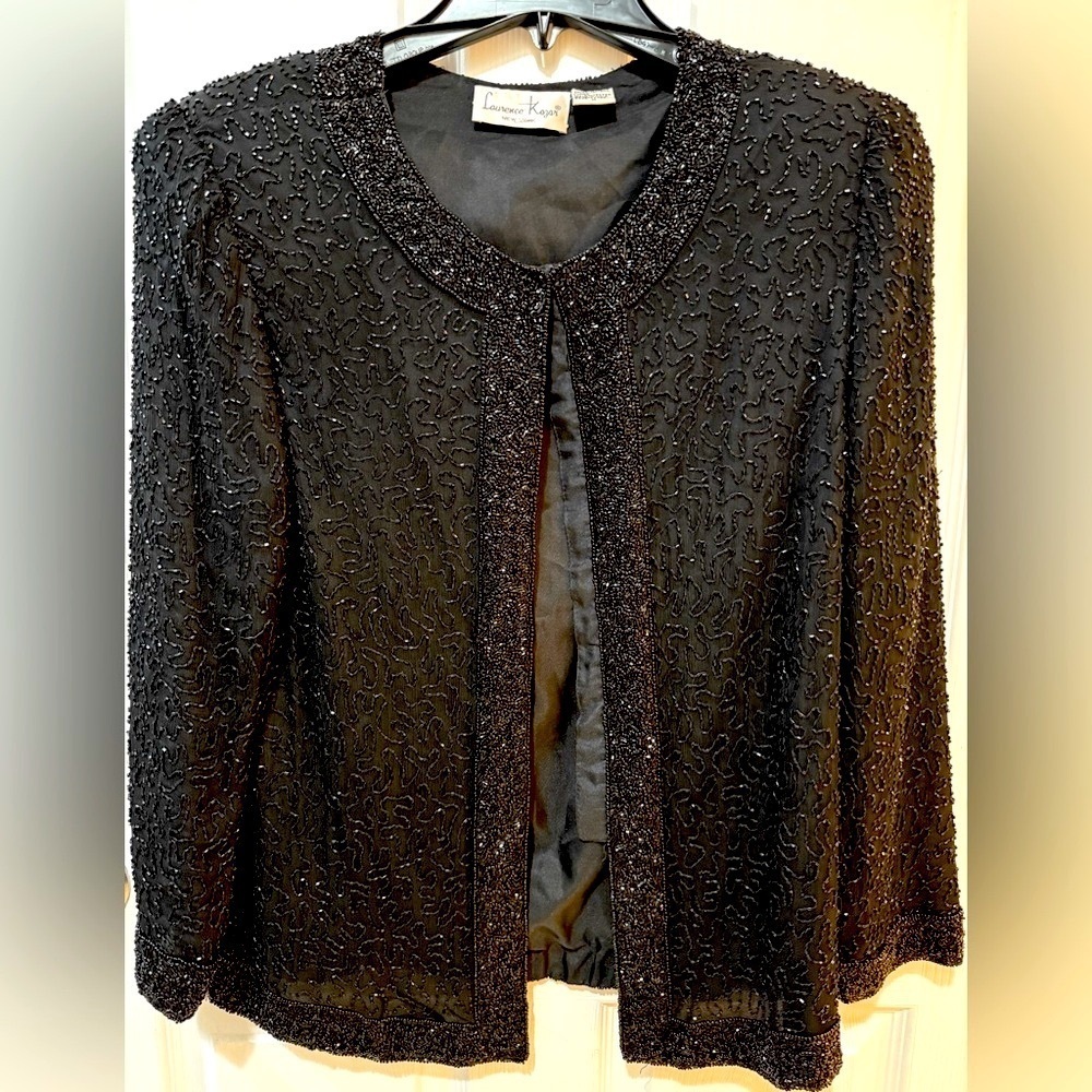 Laurence Kazar Vintage Black Hand Beaded Evening Jacket Gala Yacht Luxury Glam